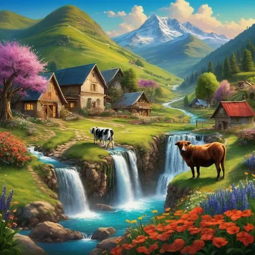 landscape background,mountain pasture,fantasy picture,mountain scene,fantasy landscape,nature background,Conceptual Art,Fantasy,Fantasy 16