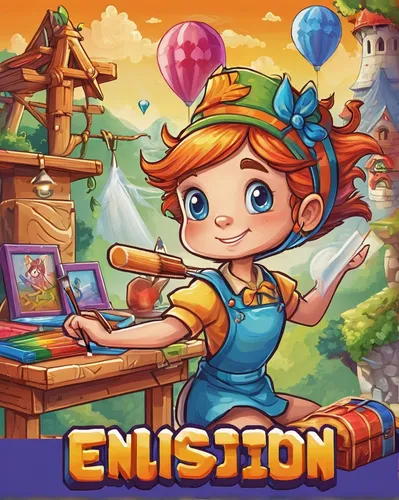 Envision a whimsical children's book about an adventurous illustrator who uses her magical paintbrush to bring her drawings to life.,game illustration,android game,mobile game,action-adventure game,ic