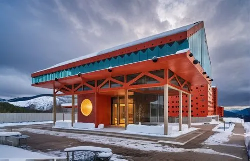 modern hotel complex in the mountains,carcross,ski facility,kicking horse,alpine restaurant,ski station,visitor center,avalanche protection,montana post building,mountain station,snow house,snow shelt