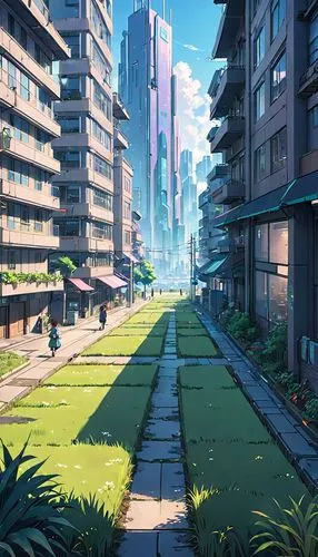 suburb,cityscape,futuristic landscape,honolulu,tokyo city,suburbs,tokyo,city blocks,urban,neighborhood,apartment complex,apartment block,colorful city,walkway,sidewalk,environment,fantasy city,apartment-blocks,residential,apartment blocks,Anime,Anime,Realistic