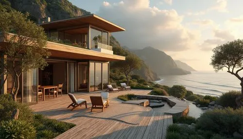 amanresorts,house by the water,oceanfront,esalen,beach house,dunes house,beachfront,clifftop,lefay,seaside view,cliffside,ocean view,uluwatu,house in the mountains,oceanview,summer house,beautiful home,wooden decking,dreamhouse,holiday villa,Photography,General,Realistic