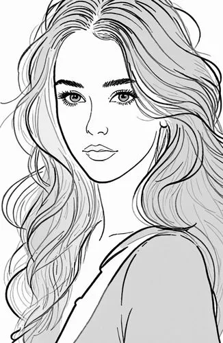 女生，，线稿，线条艺术，简洁的线条，简约主义，粗线条,a line drawing of a young lady with long, wavy hair,coloring pages,coloring page,seregil,angel line art,coloring pages kids,lineart,Design Sketch,Design Sketch,Rough Outline