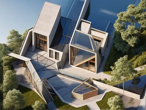 cubic house,modern architecture,modern house,3d rendering,dunes house,futuristic architecture,cube stilt houses,folding roof,archidaily,cube house,roof landscape,inverted cottage,eco-construction,cont