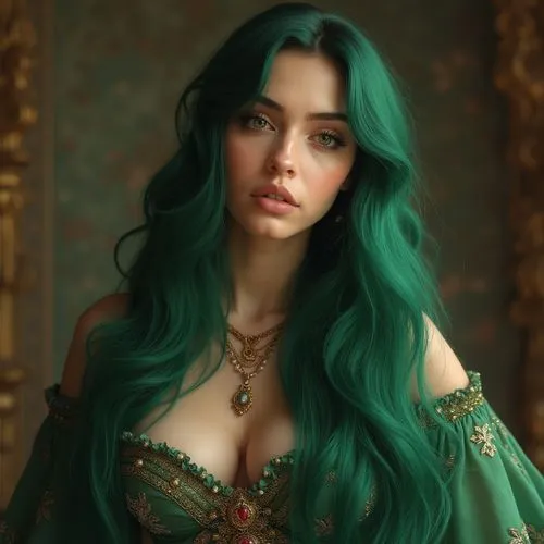 emerald,chryste,esmeralda,fantasy portrait,enchantress,green mermaid scale,eldena,behenna,vergara,cecilia,elven,fantasy art,tosca,celtic queen,emeralds,the enchantress,melusine,margairaz,mera,cleopatra,Photography,General,Realistic