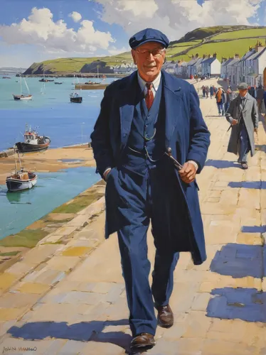 thames trader,swanage,man at the sea,tenby,brixham,scilly,isles of scilly,breton,pensioner,fishmonger,version john the fisherman,carrick-a-rede,saint pierre,man with umbrella,perranporth,george russell,swanage bay,cornwall,elderly man,st ives pier,Illustration,Retro,Retro 09