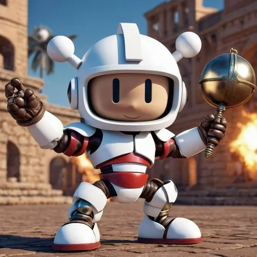 bomberman,pulsa,robotboy,mercenario,megaman,puft,gooberman,steel man,war machine,3d render,topolino,bombardieri,galkaio,ballbot,pulcinella,fireballer,maaouya,rockman,baymax,pubg mascot,Photography,General,Realistic