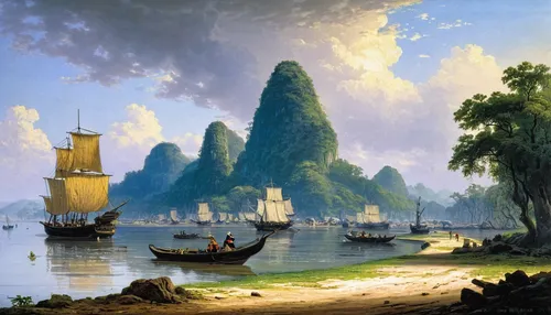 coastal landscape,boat landscape,dutch landscape,river landscape,landscape with sea,andreas achenbach,dongfang meiren,sea landscape,robert duncanson,fantasy landscape,an island far away landscape,landscape,sailing boats,sailboats,landscape background,sailing ships,thomas moran,constable,luo han guo,panoramic landscape,Conceptual Art,Daily,Daily 09