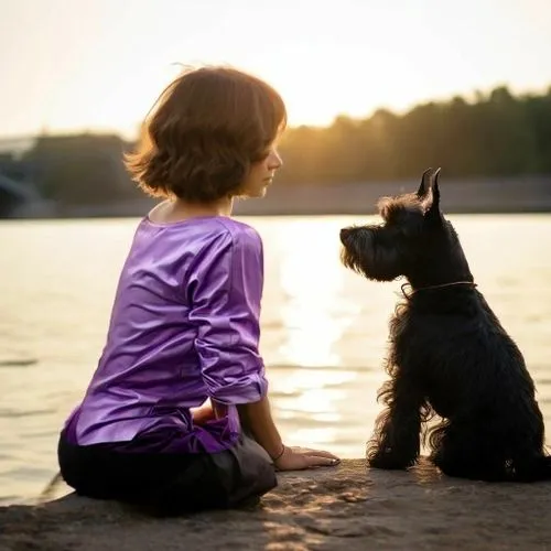 boy and dog,girl with dog,schnauss,samen,girl and boy outdoor,schnauzers