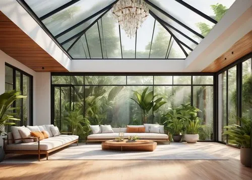 sunroom,conservatories,conservatory,glass roof,skylights,glasshouse,tropical house,luxury home interior,orangery,beautiful home,interior modern design,landscape designers sydney,roof landscape,great room,loft,greenhouse,solarium,living room,sitting room,interior design,Illustration,Paper based,Paper Based 19