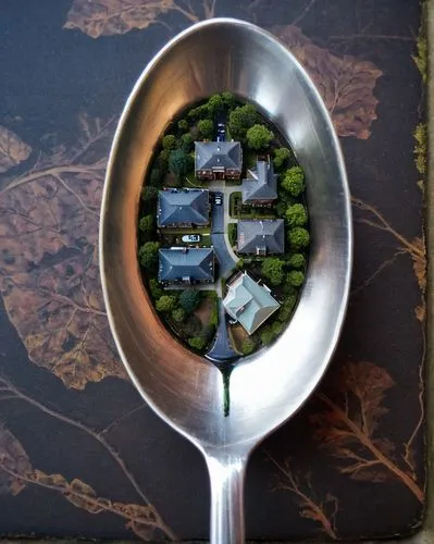 floating island,floating islands,artificial islands,map pin,a spoon,escher village,cooking spoon,little planet,eco-friendly cutlery,spoons,water lily plate,tea strainer,artificial island,tea art,tiny world,map icon,spoon heron,place setting,placemat,sauté pan,Photography,Documentary Photography,Documentary Photography 34