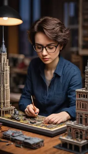 miniaturist,librarian,model making,lego city,ravensburger,model kit,cartographer,librarians,city buildings,miniaturization,miniaturizing,shelepin,town planning,girl in a historic way,cartographers,skyscraper town,city ​​portrait,glass painting,metropolis,city cities,Illustration,Abstract Fantasy,Abstract Fantasy 09