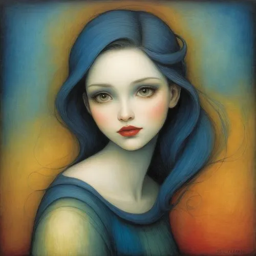 a woman with blue hair and orange eyes,ariadne,magdalene,fantasy portrait,melpomene,persephone,portrait of a girl,Illustration,Abstract Fantasy,Abstract Fantasy 09