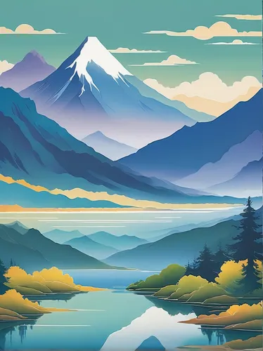 fuji,japanese mountains,japan landscape,mount fuji,kamchatka,fuji mountain,japanese alps,mt fuji,hokkaido,mountain landscape,taranaki,travel poster,mountain scene,lake tanuki,fujiyama,mount taranaki,alaska,japan,mountainous landscape,nz,Illustration,Japanese style,Japanese Style 21