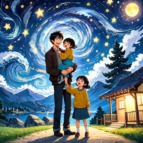 shinran,starry sky,digidestined,the night sky,hideharu,girl and boy outdoor,Anime,Anime,Traditional