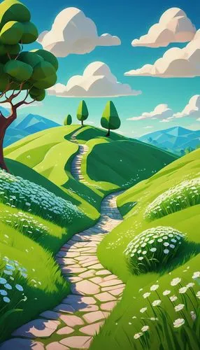 cartoon video game background,landscape background,frog background,pathway,backgrounds,mushroom landscape,forest path,cartoon forest,background vector,green valley,hiking path,backgrounds texture,an island far away landscape,rolling hills,spring background,the path,small landscape,springtime background,trail,forest landscape,Illustration,Japanese style,Japanese Style 21