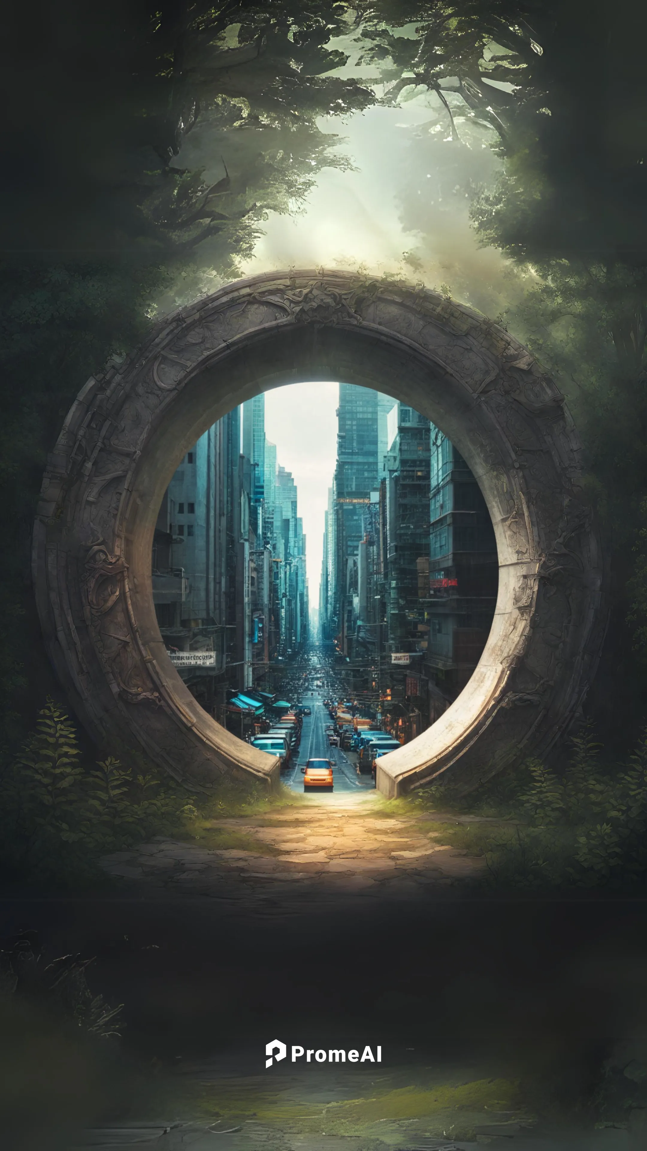 uma cidade futuristica do ano 4.600,stargate,sci fiction illustration,world digital painting,fantasy picture,portals,baku eye,mirror of souls,the threshold of the house,hollow way,fantasy landscape,kn