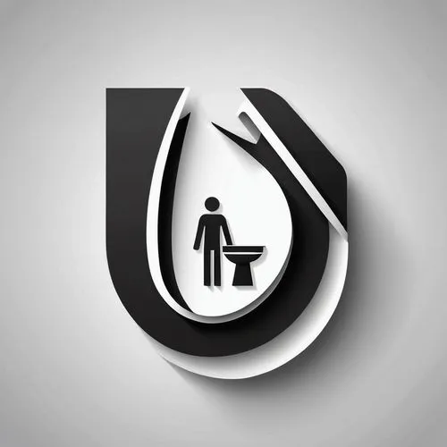 Design a 3D logo featuring a restroom symbol using simple black and white lines. Ensure the design depicts essential elements such as a toilet and sink in a minimalist style, with clean and clear line