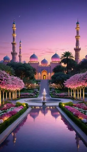 dubai garden glow,zayed mosque,sultan qaboos grand mosque,sheikh zayed mosque,sheikh zayed grand mosque,sheihk zayed mosque,Illustration,Realistic Fantasy,Realistic Fantasy 08