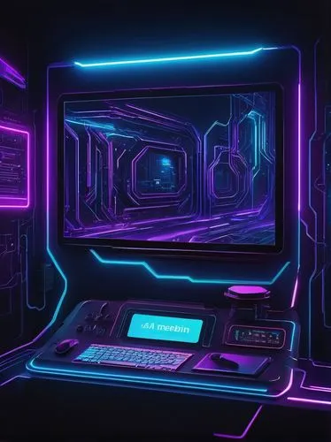 spaceship interior,ufo interior,cyberscene,computer room,80's design,tron,cyberspace,synth,retro background,cyberia,spaceship space,computerized,computer graphic,cyberview,mainframes,nostromo,cinema 4d,3d background,polybius,cyberscope,Illustration,American Style,American Style 07