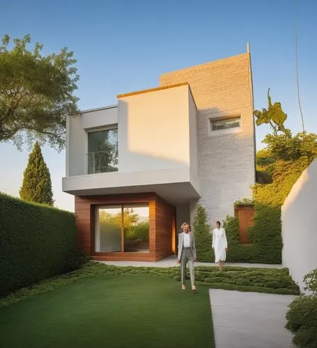 As you walk down the serene garden, you hear the soft hum of blooming flowers overhead, and they chime with an otherworldly energy. The exterior of the house is minimalist, complete with a wooden entr