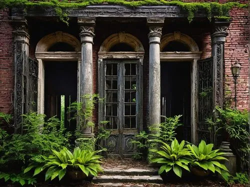 garden door,doorways,orangery,kykuit,front door,dandelion hall,doorway,vestibules,porch,entrances,italianate,front porch,abandoned building,the threshold of the house,house entrance,old door,entryway,garden elevation,old brick building,portico,Conceptual Art,Daily,Daily 05