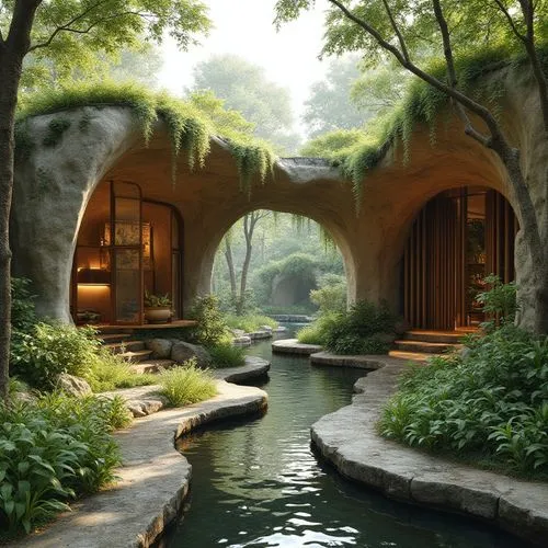 asian architecture,rivendell,shaoming,cave on the water,landscaped,fantasy landscape,teahouse,japan garden,japanese garden,beautiful home,fallingwater,home landscape,walkway,dreamhouse,seclude,ecotopia,greenforest,fantasy picture,secluded,underwater oasis,Photography,General,Realistic