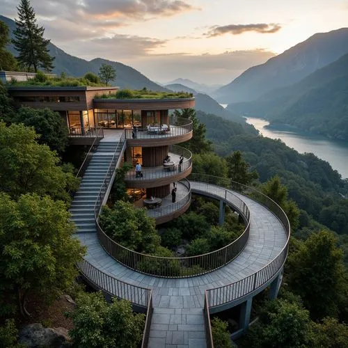 house in the mountains,house by the water,house in mountains,house with lake,beautiful home,amanresorts,svizzera,roof landscape,luxury property,winding steps,tree house hotel,dreamhouse,modern architecture,tree house,swiss house,landscaped,luxury home,futuristic architecture,forest house,crib