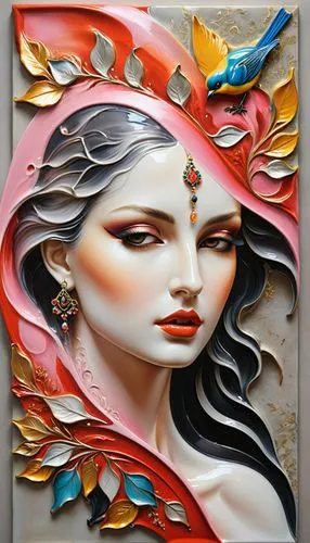 viveros,glass painting,art deco woman,radha,indian art,diwata,Photography,General,Realistic