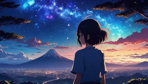 landscape background,starry sky,night sky,dusk background,love background,dream world,would a background,star sky,background screen,nightsky,sky,summer background,the night sky,moon and star background,creative background,falling stars,background image,starlight,background images,the horizon,Illustration,Japanese style,Japanese Style 05