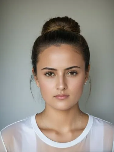 Full-size sample portrait,an attractive woman with blue eyes and a bun hairdoe,girl on a white background,macedonian,sevda,lovinescu,hande,iordache,Photography,Documentary Photography,Documentary Phot