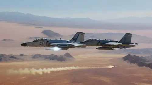 Two A-10 planes flying over the desert,the military jet is flying in the sky with smoke coming out of it,warthogs,warthog,scramjets,air combat,boeing f a-18 hornet,nellis afb,Photography,Artistic Phot