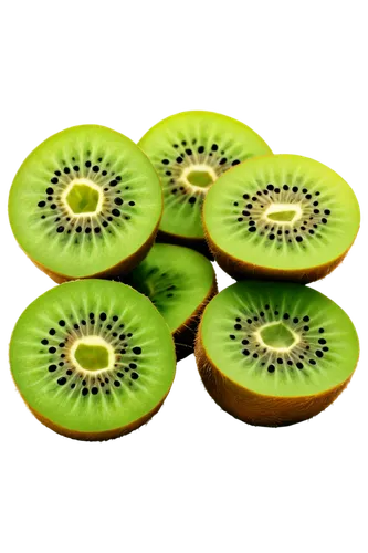 Kiwi fruit, cut open, green flesh, tiny black seeds, juicy pulp, vibrant green color, soft natural light, shallow depth of field, 3/4 composition, warm color tone, realistic texture, detailed close-up