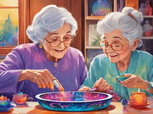 painting eggs,elderly people,old couple,grandparents,senior citizens,grandma,pensioners,retirement home,grandmother,elderly,painting easter egg,hands holding plate,care for the elderly,nanas,old people,grandparent,granny,residents,singingbowls,food and cooking,Illustration,Realistic Fantasy,Realistic Fantasy 20