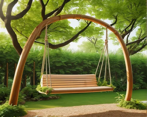 garden swing,wooden swing,swing set,empty swing,bamboo frame,hammock,hanging chair,climbing garden,canopy bed,tree swing,garden bench,hanging swing,wooden mockup,tree with swing,semi circle arch,pergola,outdoor play equipment,tree top path,hammocks,wooden frame construction,Illustration,Japanese style,Japanese Style 05