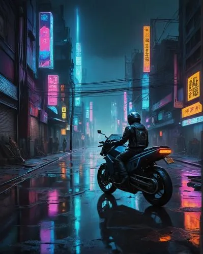 cyberpunk,motorbike,hanoi,motorcycle,motorcycles,black motorcycle,yamaha,electric scooter,taipei,honda z,ktm,neon arrows,motorcyclist,shanghai,tokyo,honda,tokyo city,suzuki,vietnam,world digital painting,Conceptual Art,Daily,Daily 30