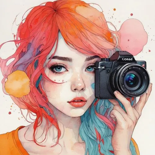 camera illustration,a girl with a camera,camera drawing,camera,photo-camera,the blonde photographer,nikon,photographer,mamiya,photo camera,taking photo,camera photographer,minolta,digital camera,self-portrait,cameras,point-and-shoot camera,camerist,watercolor,girl portrait,Illustration,Paper based,Paper Based 19