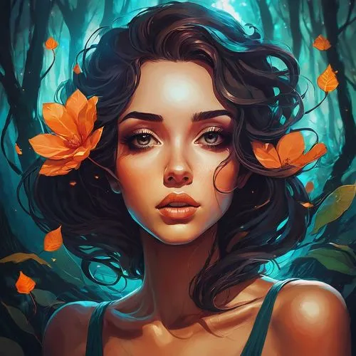 flora,girl in flowers,fantasy portrait,jasmine blossom,tiger lily,digital painting,persephone,beautiful girl with flowers,magnolia,ixora,magnolias,falling flowers,orange petals,digital art,gardenias,romantic portrait,digital illustration,kahila garland-lily,natura,girl portrait,Conceptual Art,Fantasy,Fantasy 21