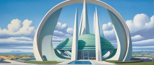 futuristic architecture,futuristic landscape,calatrava,futuristic art museum,santiago calatrava,stalin skyscraper,stalinist skyscraper,skyscraper,the skyscraper,skyscrapers,stargate,metropolis,three centered arch,utopian,sky space concept,semi circle arch,dubai frame,art deco,maglev,khartoum,Art,Artistic Painting,Artistic Painting 21