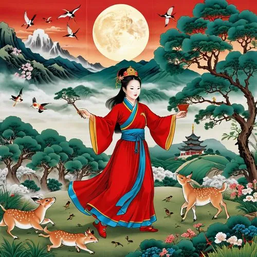 chuseok,maiko,amaterasu,kitsune,shunju,oriental painting