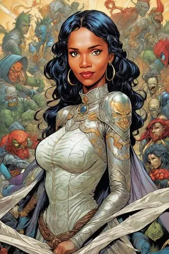 goddess of justice,wonderwoman,heroic fantasy,tiana,wonder woman,wonder woman city,background ivy,fantasy woman,head woman,african american woman,super heroine,the enchantress,rosa ' amber cover,comic books,comic book bubble,marvel comics,jasmine bush,warrior woman,sci fiction illustration,joan of arc,Digital Art,Comic