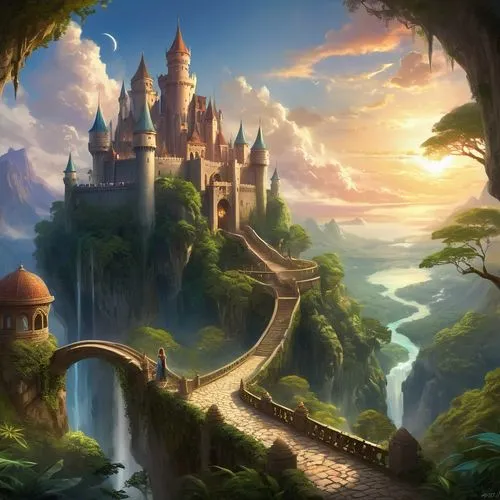 fantasy landscape,fairy tale castle,fantasy picture,fairytale castle,fantasy world,cartoon video game background,Illustration,Realistic Fantasy,Realistic Fantasy 01