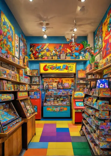 toy store,children's interior,children's room,game room,kids room,indoor games and sports,vintage toys,candy store,wooden toys,book store,children's background,play area,arcade games,shooting gallery,children's playhouse,gift shop,little man cave,children's toys,tin toys,candy shop,Unique,Pixel,Pixel 05