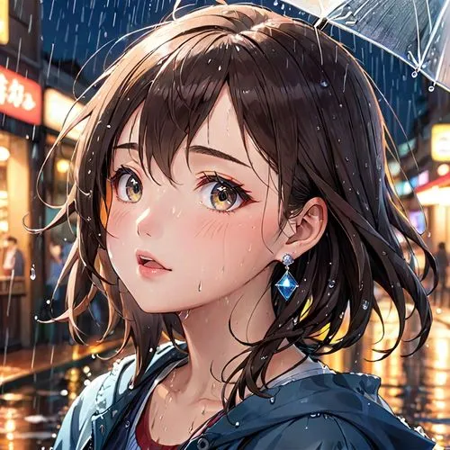 in the rain,rainy,young girl,portrait,long hair,Anime,Anime,Realistic