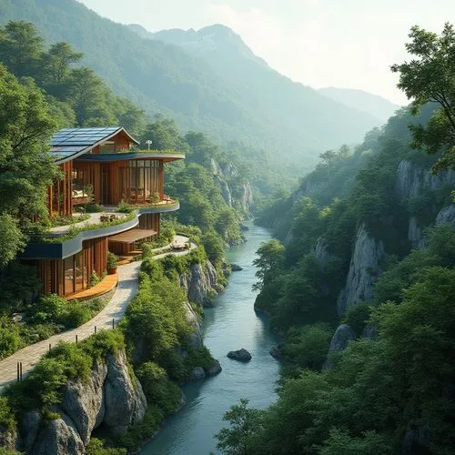 house in mountains,tree house hotel,house in the mountains,fallingwater,wudang,asian architecture,tigers nest,hushan,treehouses,tree house,amanresorts,teahouse,floating huts,shaoming,the cabin in the mountains,south korea,forest house,mountain huts,beautiful home,cliffside,Photography,General,Realistic