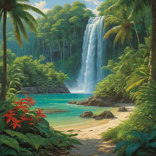 tropical island,tropical jungle,tropical sea,tropical floral background,tropical and subtropical coniferous forests,tropics,tropical house,tropical beach,sub-tropical,tropical tree,tropical bloom,an island far away landscape,hawaii,tropical greens,landscape background,south pacific,coastal landscape,rain forest,tropical,tropic,Illustration,Retro,Retro 14