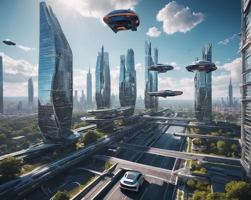 Imagine a futuristic cityscape with flying cars and advanced technology.,futuristic architecture,futuristic landscape,sky space concept,futuristic,airships,skycraper,scifi,futuristic art museum,sci - 