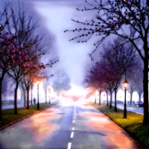 boulevard,road,avenue,asphalt road,city highway,empty road,street lights,streetlights,streetlamps,racing road,vineyard road,tree lined lane,the road,strasse,street lamps,boulevards,tram road,evening atmosphere,roadway,tree-lined avenue,Conceptual Art,Oil color,Oil Color 22