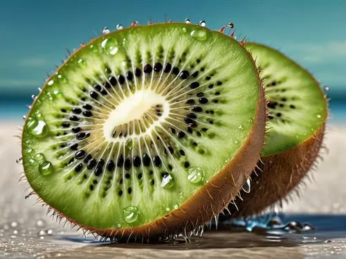 A kiwi with water drops on it,kiwi fruit,kiwifruit,kiwi,green kiwi,kiwi coctail,hardy kiwi,kiwi plantation,kiwi halves,kiwis,kiwi lemons,the green coconut,muskmelon,feijoa,aaa,avacado,seedless fruit,c