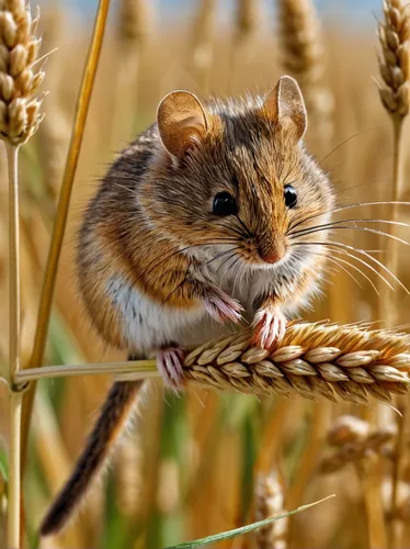 Harvest mouse on wheat in summer GB,harvest mouse,field mouse,meadow jumping mouse,straw mouse,wood mouse,grasshopper mouse,durum wheat,cereal grain,white footed mouse,small animal food,dormouse,field