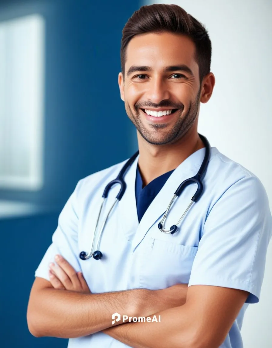 a male doctors uniform is smiling in the light of his room,healthcare medicine,healthcare professional,homoeopathic,osteopathic,gastroenterologist,medlineplus